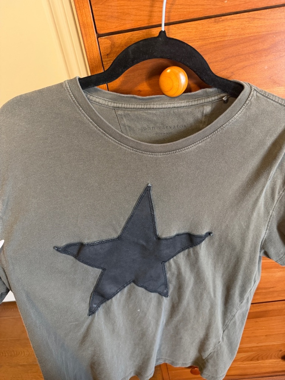 John Varvatos Olive Green Short Sleeve Tee with Black Star Patch